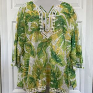 Alfred Dunner Tropical Botanical Floral Plus Size 2X Tunic Top Blouse